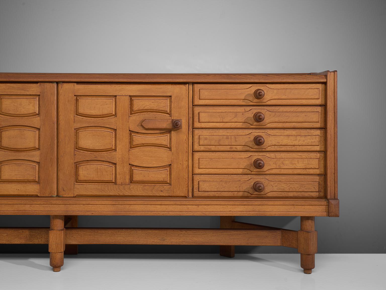Mid-20th Century Guillerme et Chambron Large Credenza in Oak