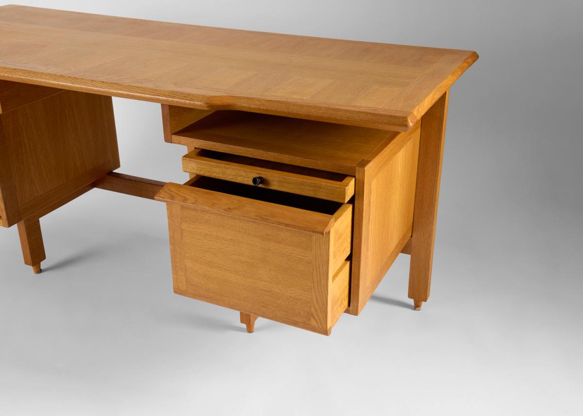 French Guillerme et Chambron, Large Desk with Drawers, France, Mid-Century