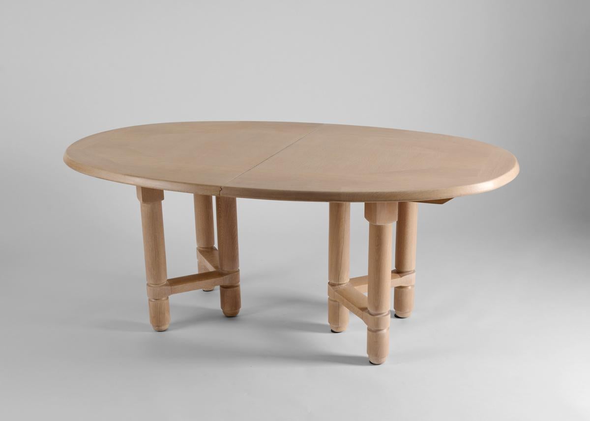 Guillerme et Chambron, Limed Oak Extendable Dining Table, France, 1970 In Good Condition In New York, NY