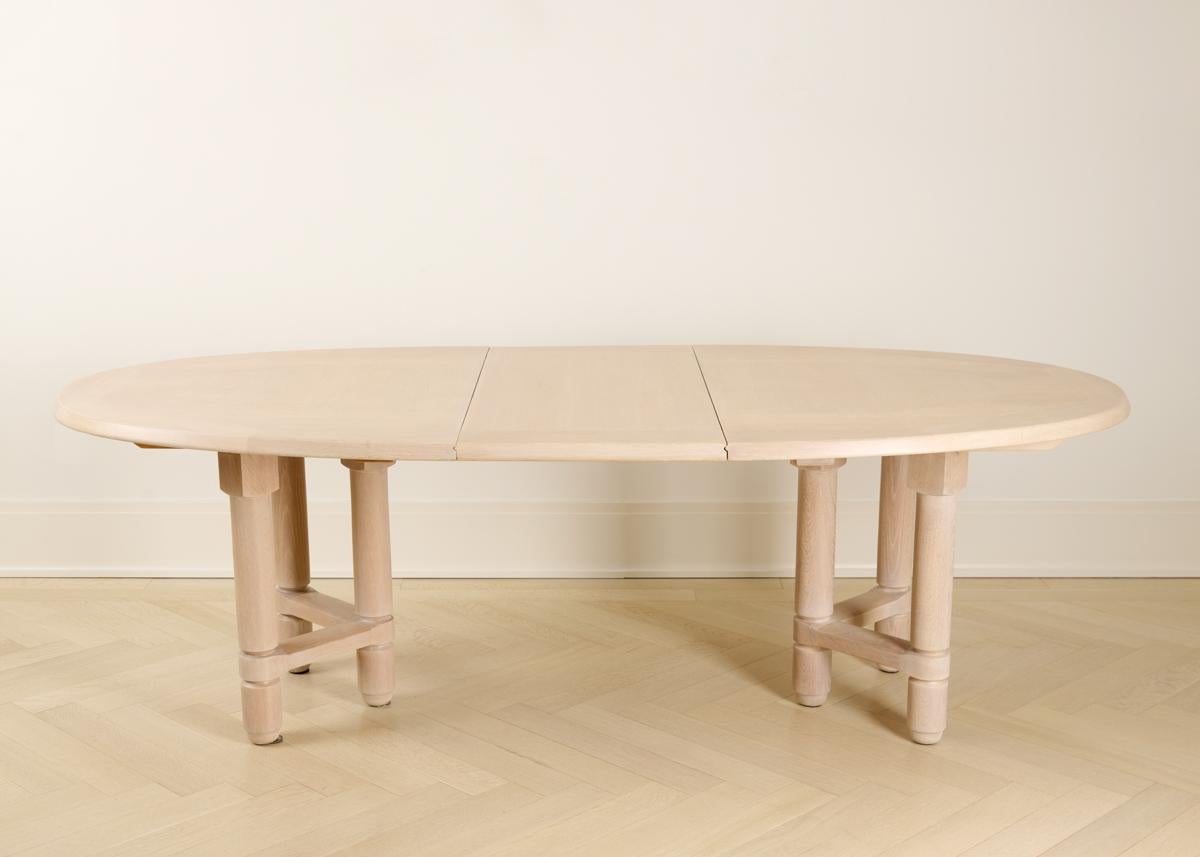 20th Century Guillerme et Chambron, Limed Oak Extendable Dining Table, France, 1970