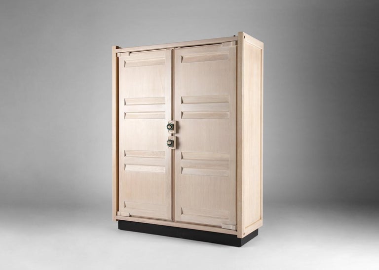 Guillerme et Chambron, Limed Oak Two-Door Armoire, France, Mid-20th Century  For Sale at 1stDibs | limed oak doors
