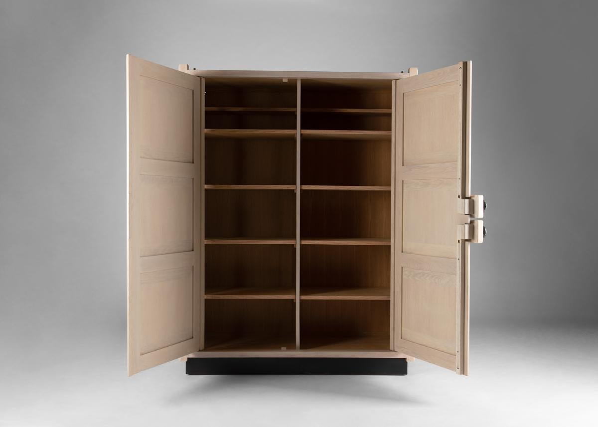 Guillerme et Chambron, Limed Oak Two-Door Armoire, France, Mid-20th Century In Good Condition For Sale In New York, NY