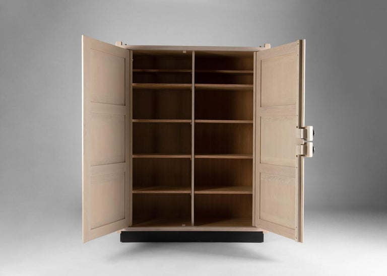 Guillerme et Chambron, Limed Oak Two-Door Armoire, France, Mid-20th Century For Sale 1