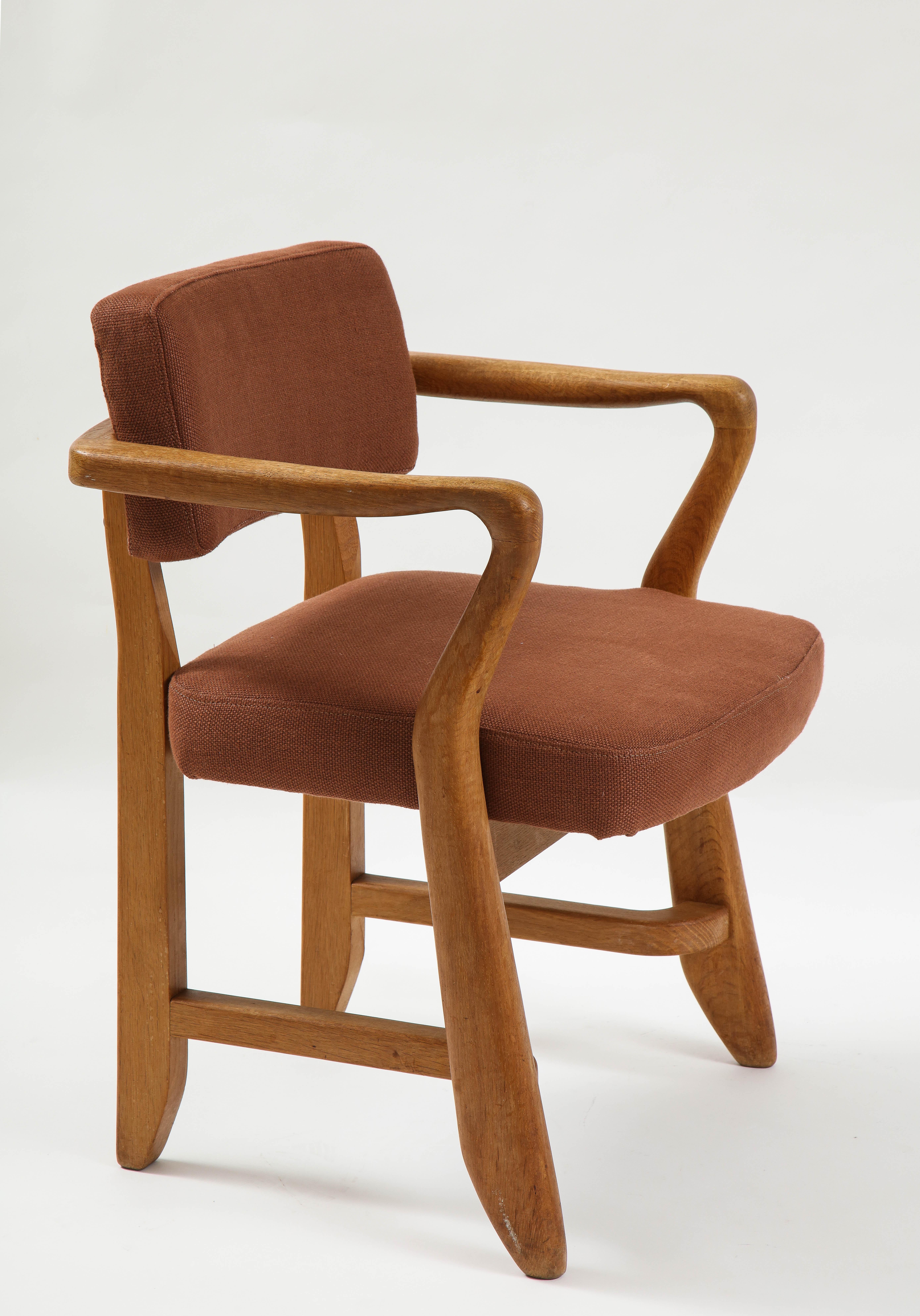 Mid-Century Modern Guillerme et Chambron Linen-Upholstered Oak 