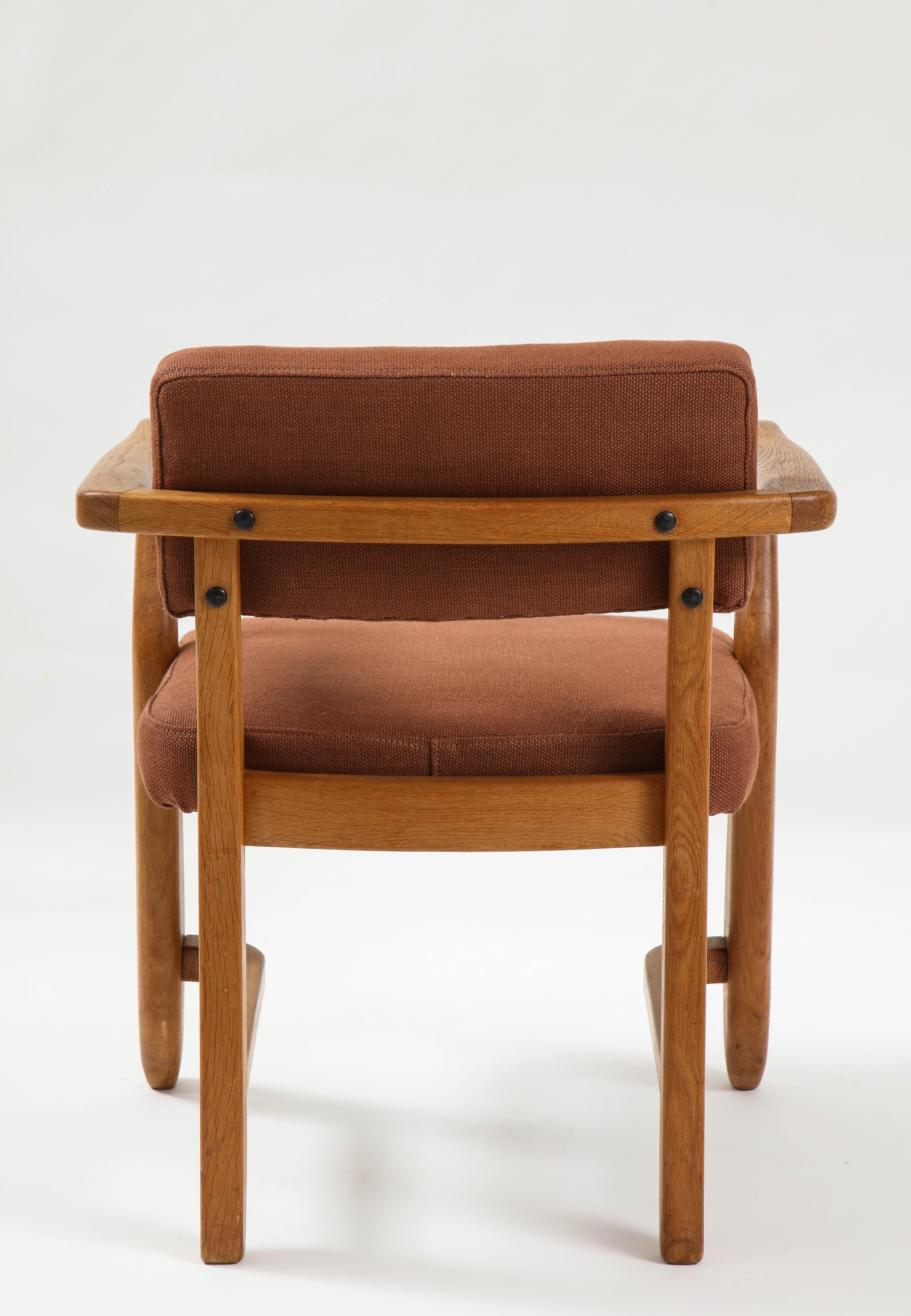 Late 20th Century Guillerme et Chambron Linen-Upholstered Oak 