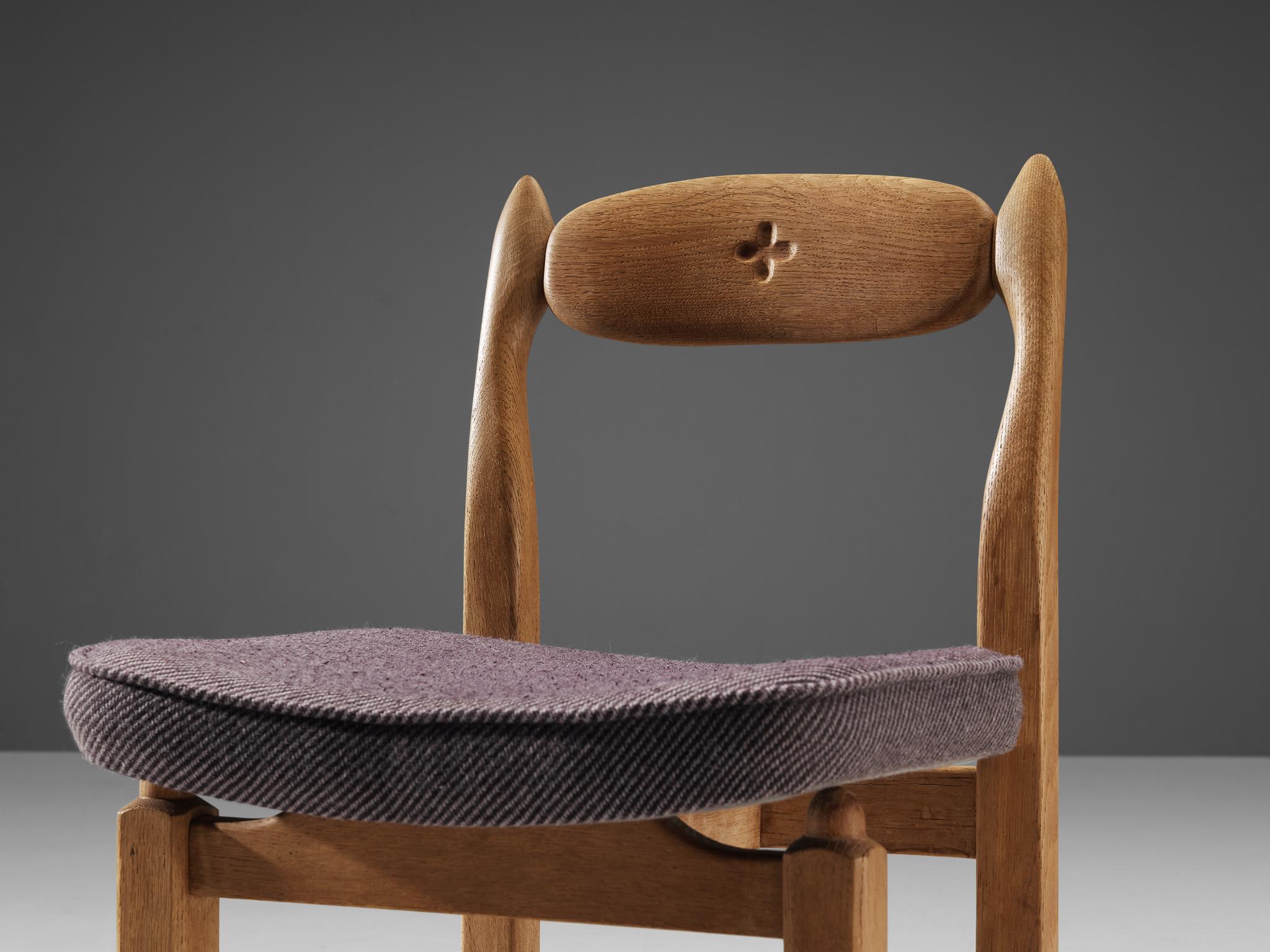 Guillerme & Chambron 'Lorraine' Chairs in Oak and Purple Upholstery 3