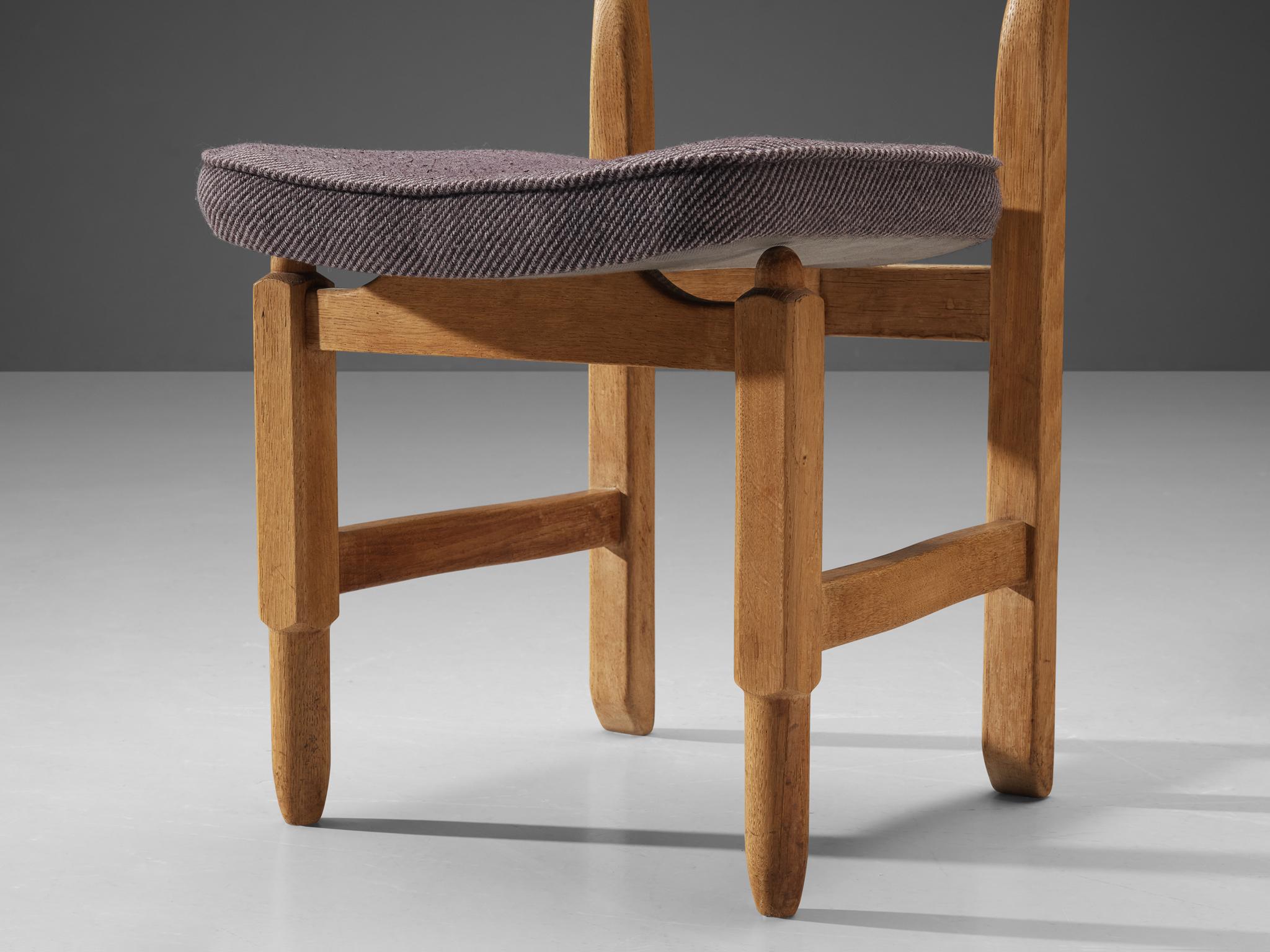 Mid-20th Century Guillerme & Chambron 'Lorraine' Chairs in Oak and Purple Upholstery