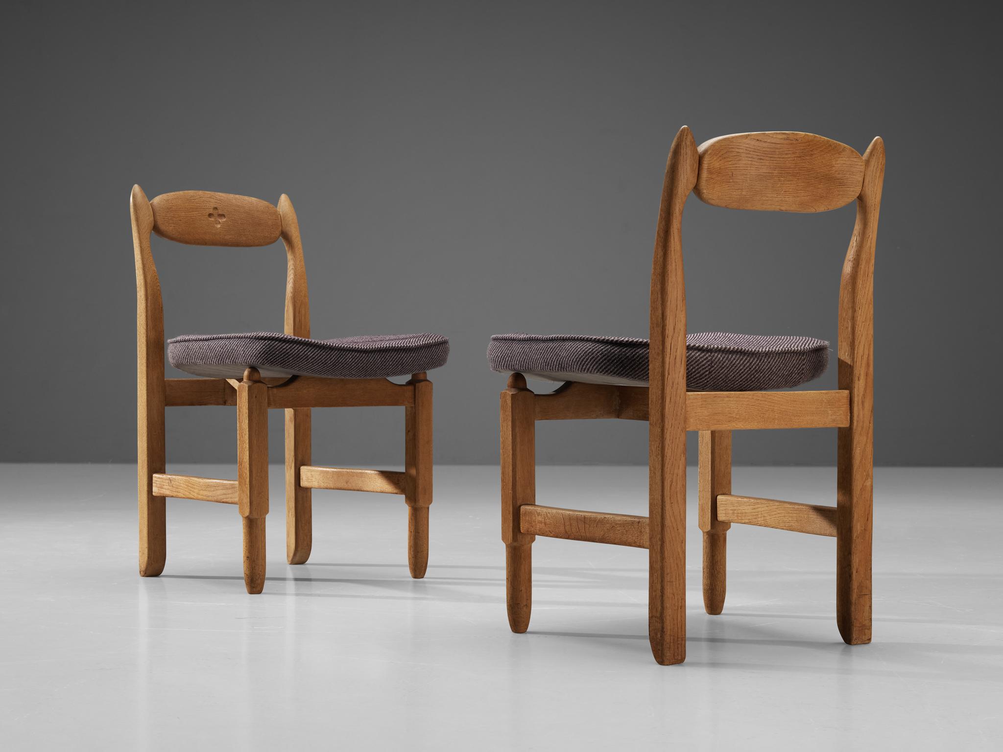 Guillerme & Chambron 'Lorraine' Chairs in Oak and Purple Upholstery 2