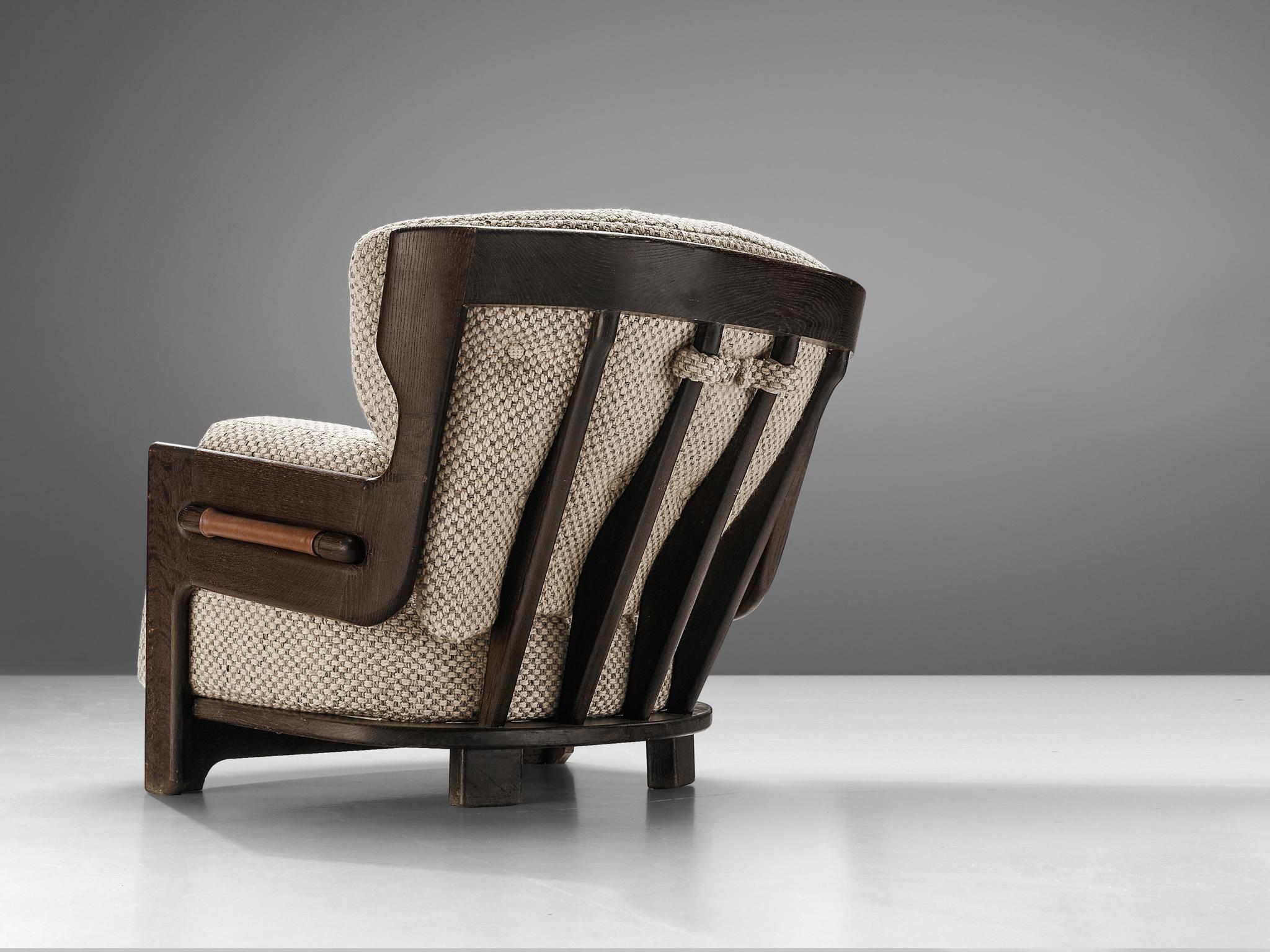Guillerme & Chambron for Votre Maison, lounge chair model 'Denis', fabric, oak, France, 1960s

This ‘Denis’ lounge chair is designed by the French designer duo Jacques Chambron and Robert Guillerme. The design features a stable construction