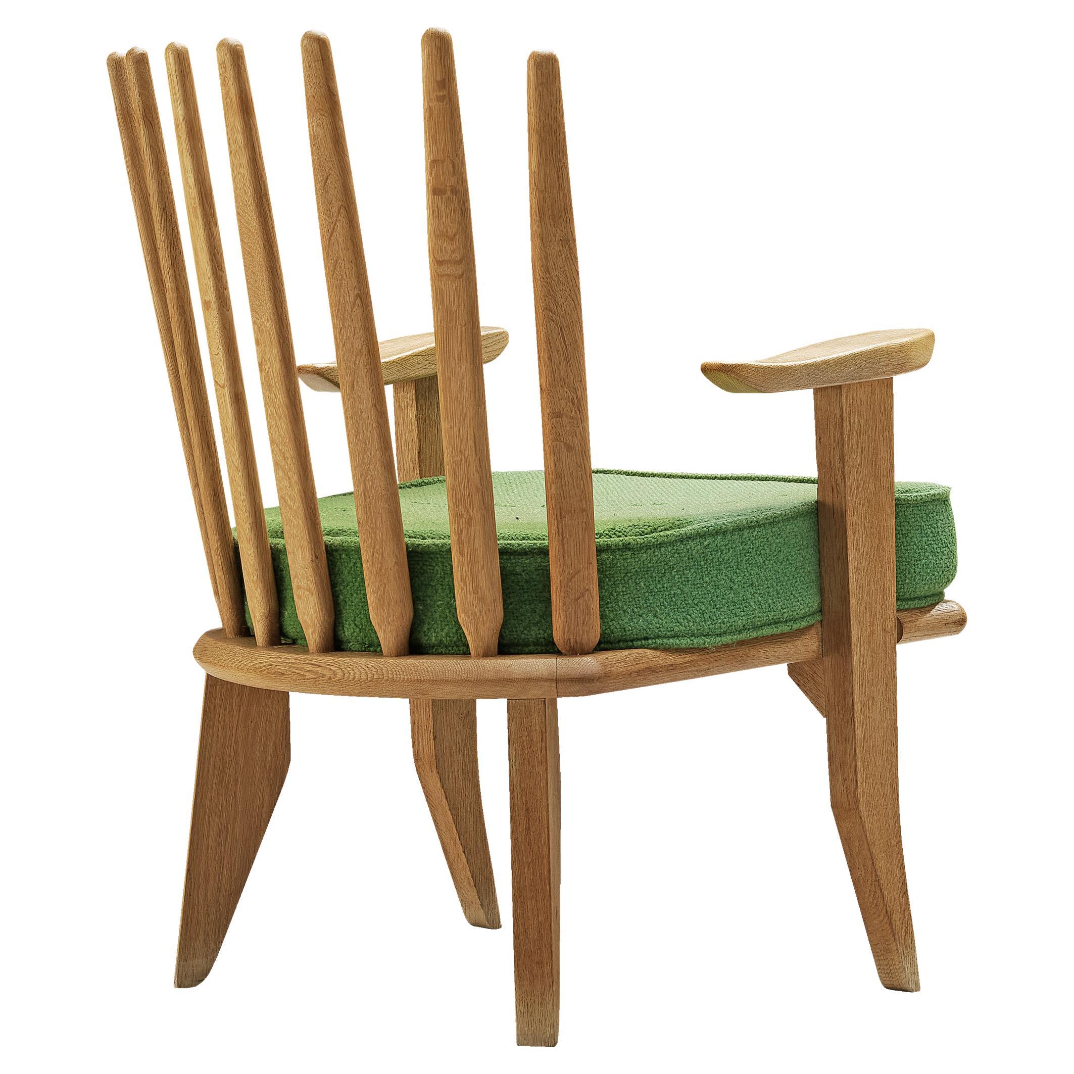 Guillerme et Chambron Lounge Chair in Oak and Green Upholstery