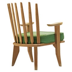 Vintage Guillerme & Chambron Lounge Chair in Oak and Green Upholstery