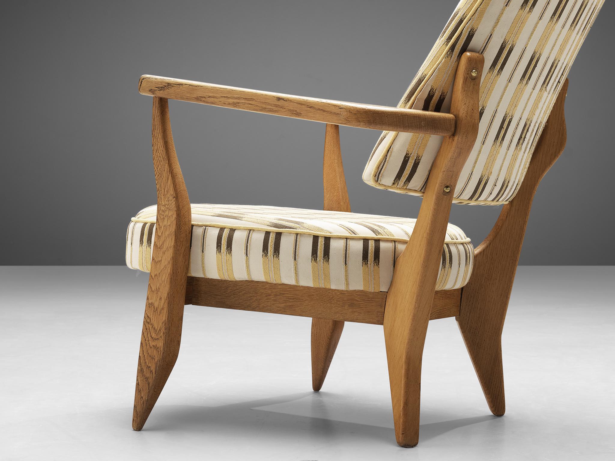 Mid-Century Modern Guillerme et Chambron Lounge Chair in Oak with Patterned Upholstery