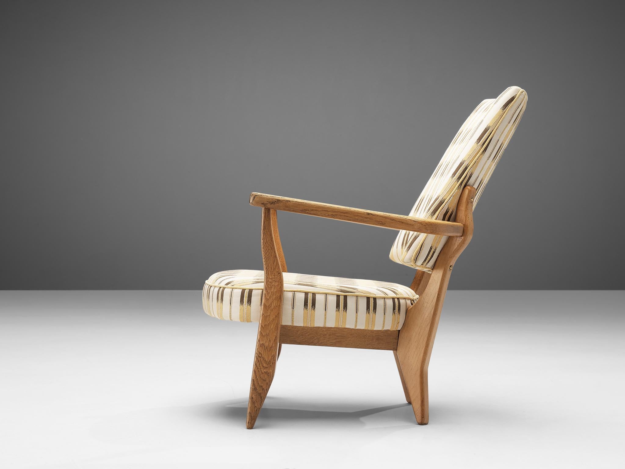 Mid-20th Century Guillerme et Chambron Lounge Chair in Oak with Patterned Upholstery