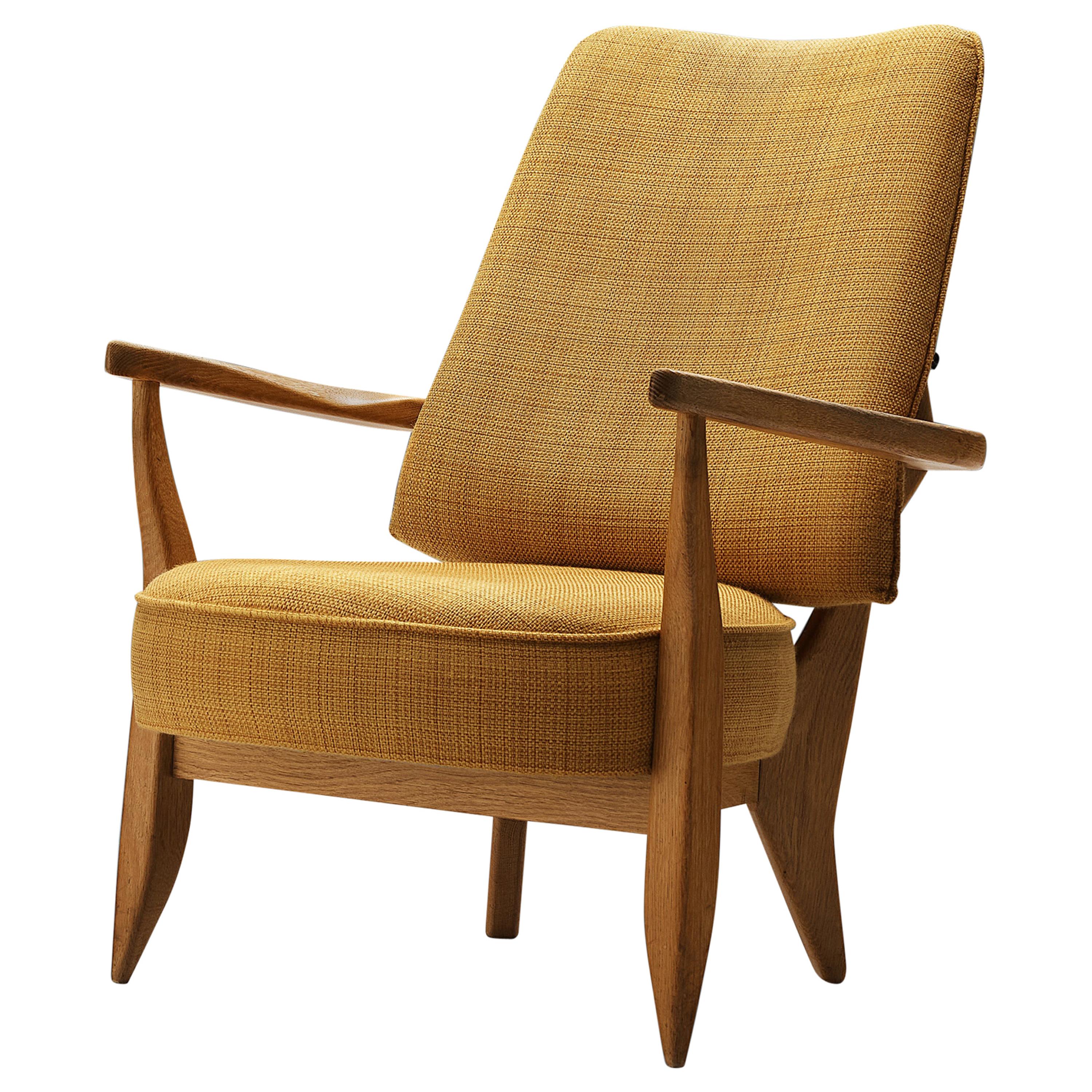 Guillerme & Chambron Lounge Chair in Oak with Yellow Upholstery