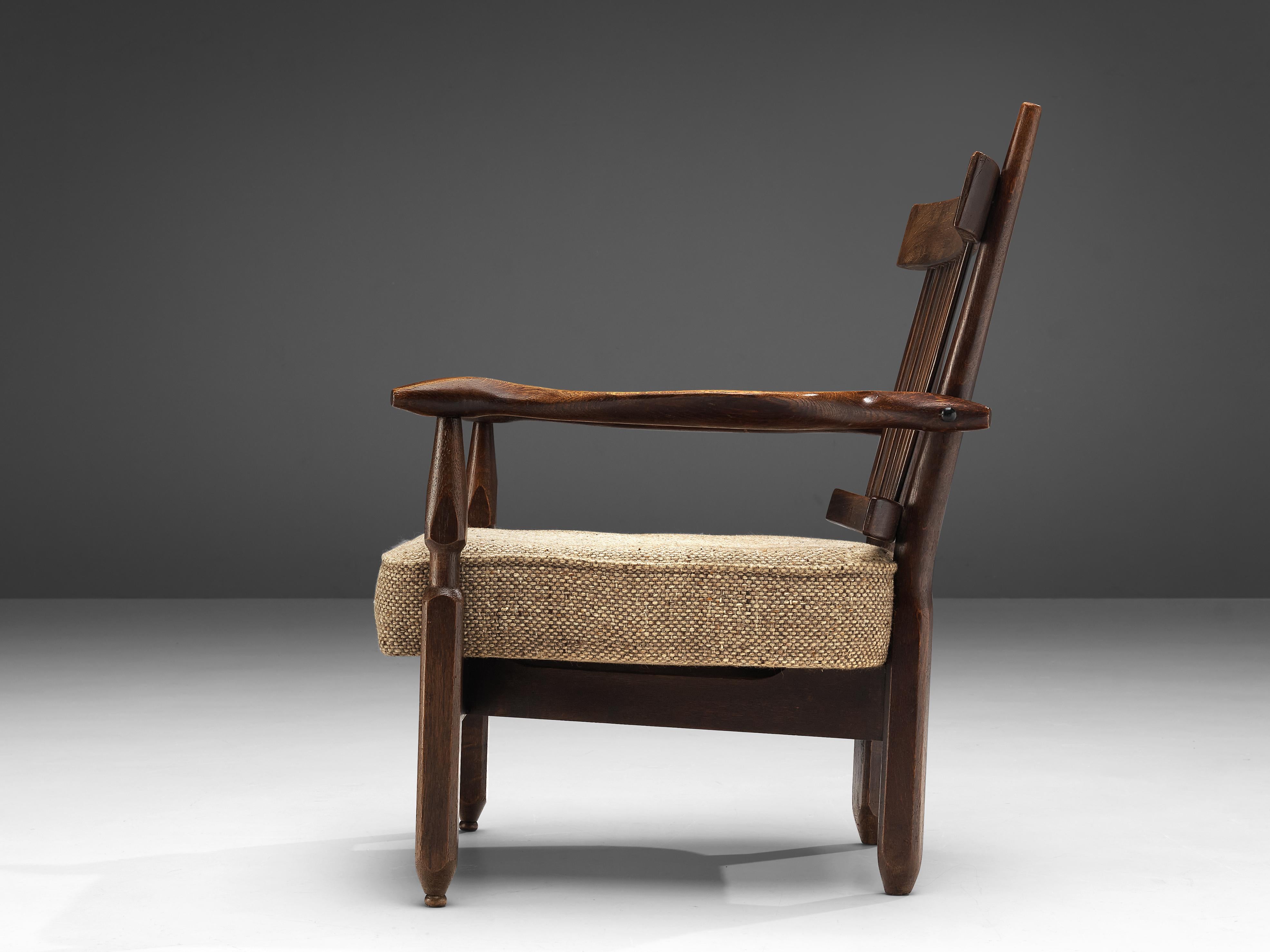 French Guillerme et Chambron Lounge Chair 'Petronille' in Stained Oak