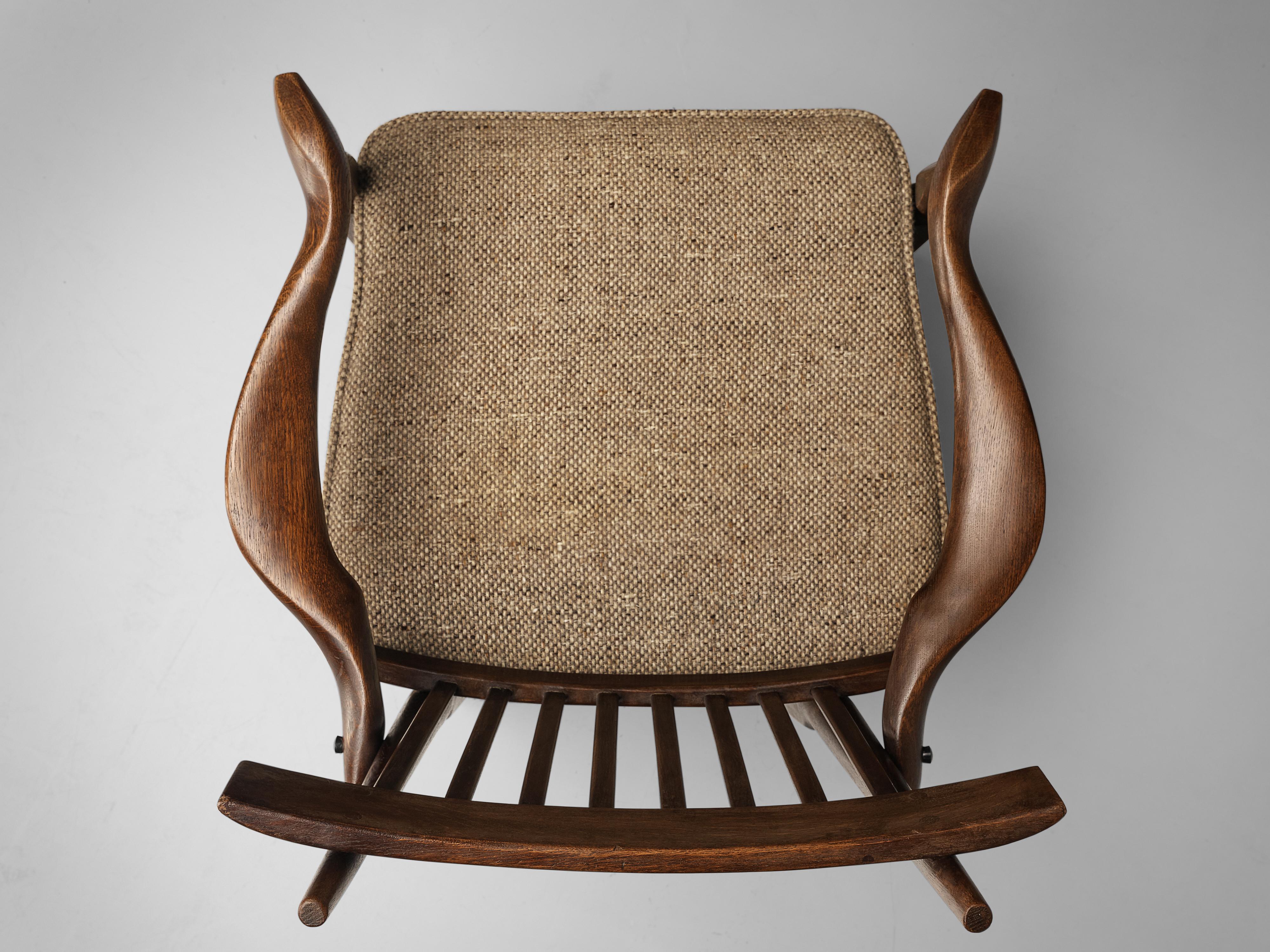 Fabric Guillerme et Chambron Lounge Chair 'Petronille' in Stained Oak