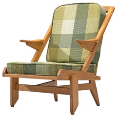 Guillerme et Chambron Lounge Chair with Green Checkered Upholstery