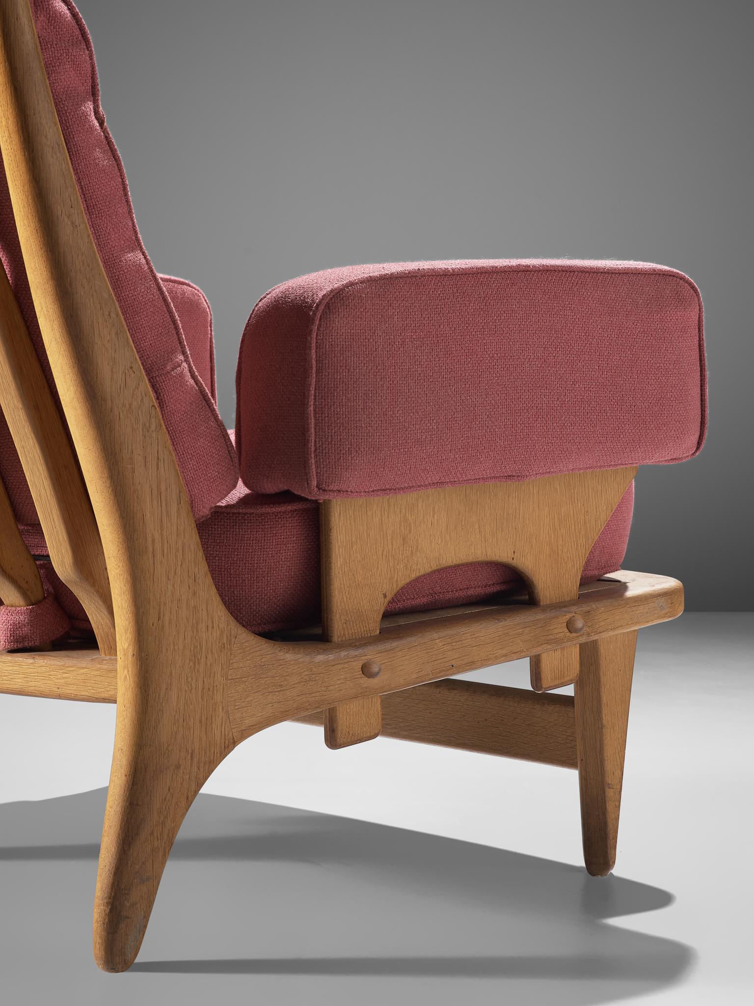 Mid-20th Century Guillerme et Chambron Lounge Chair with Pink Upholstery