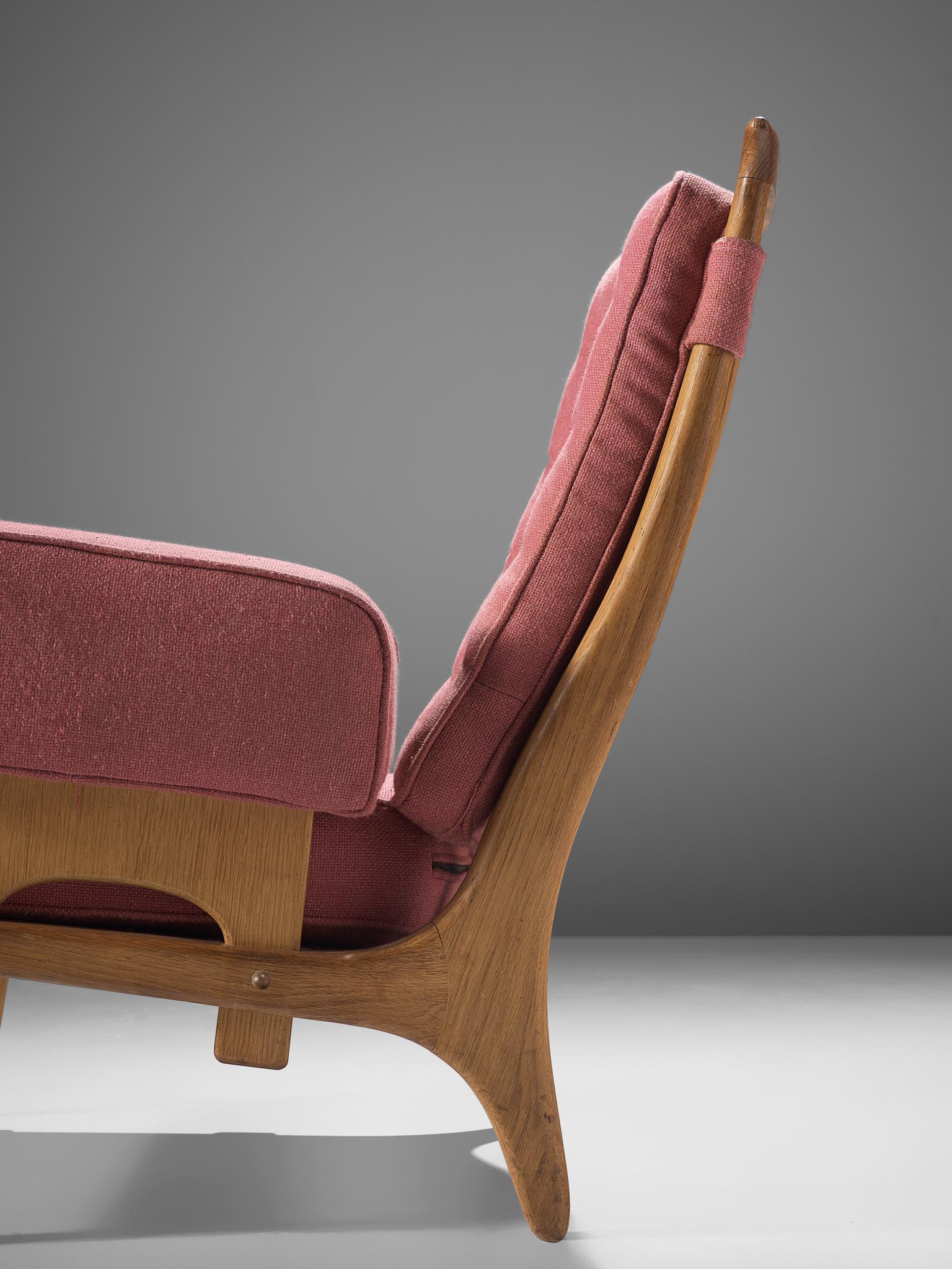 Fabric Guillerme et Chambron Lounge Chair with Pink Upholstery
