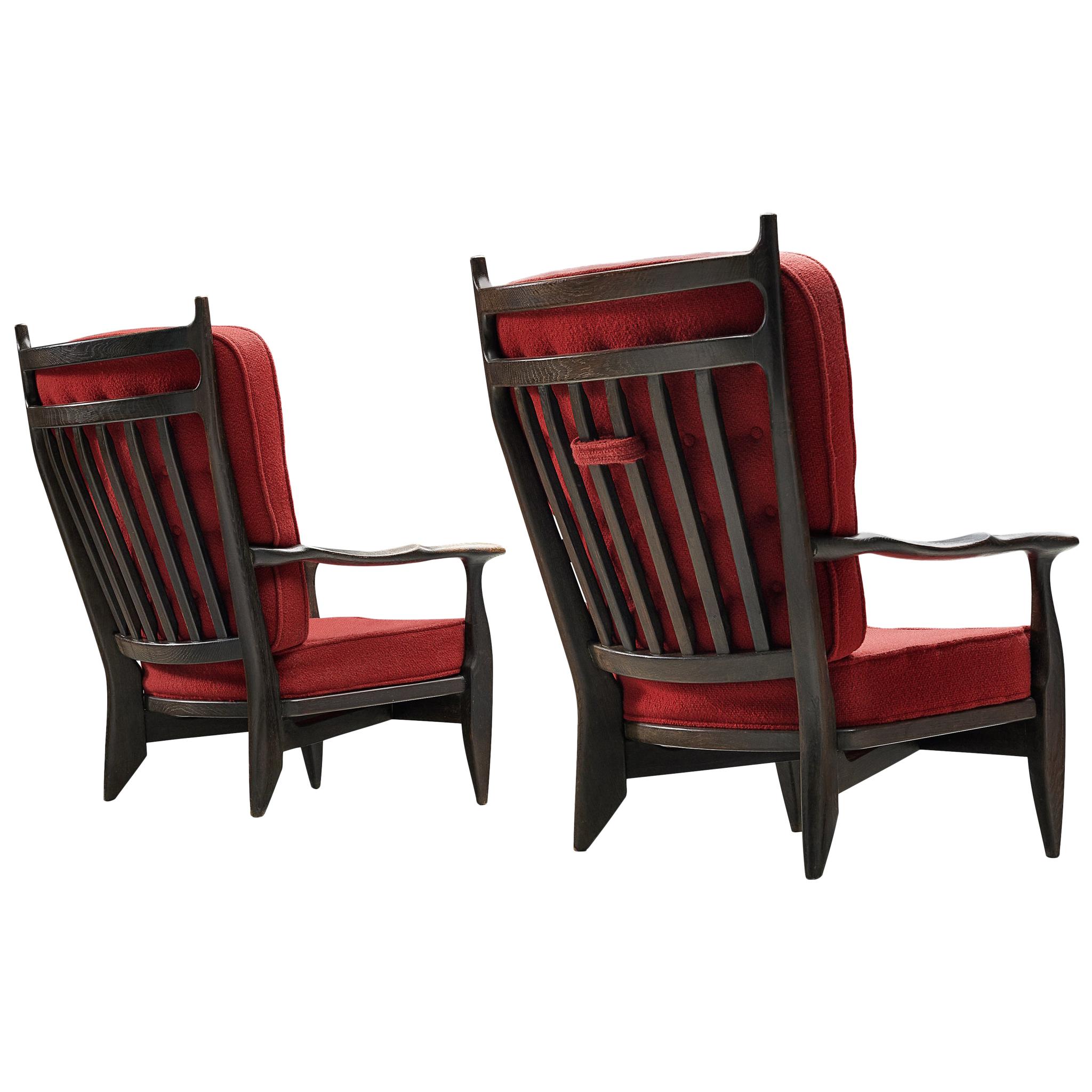 Guillerme et Chambron Lounge Chairs in Oak with Red Upholstery