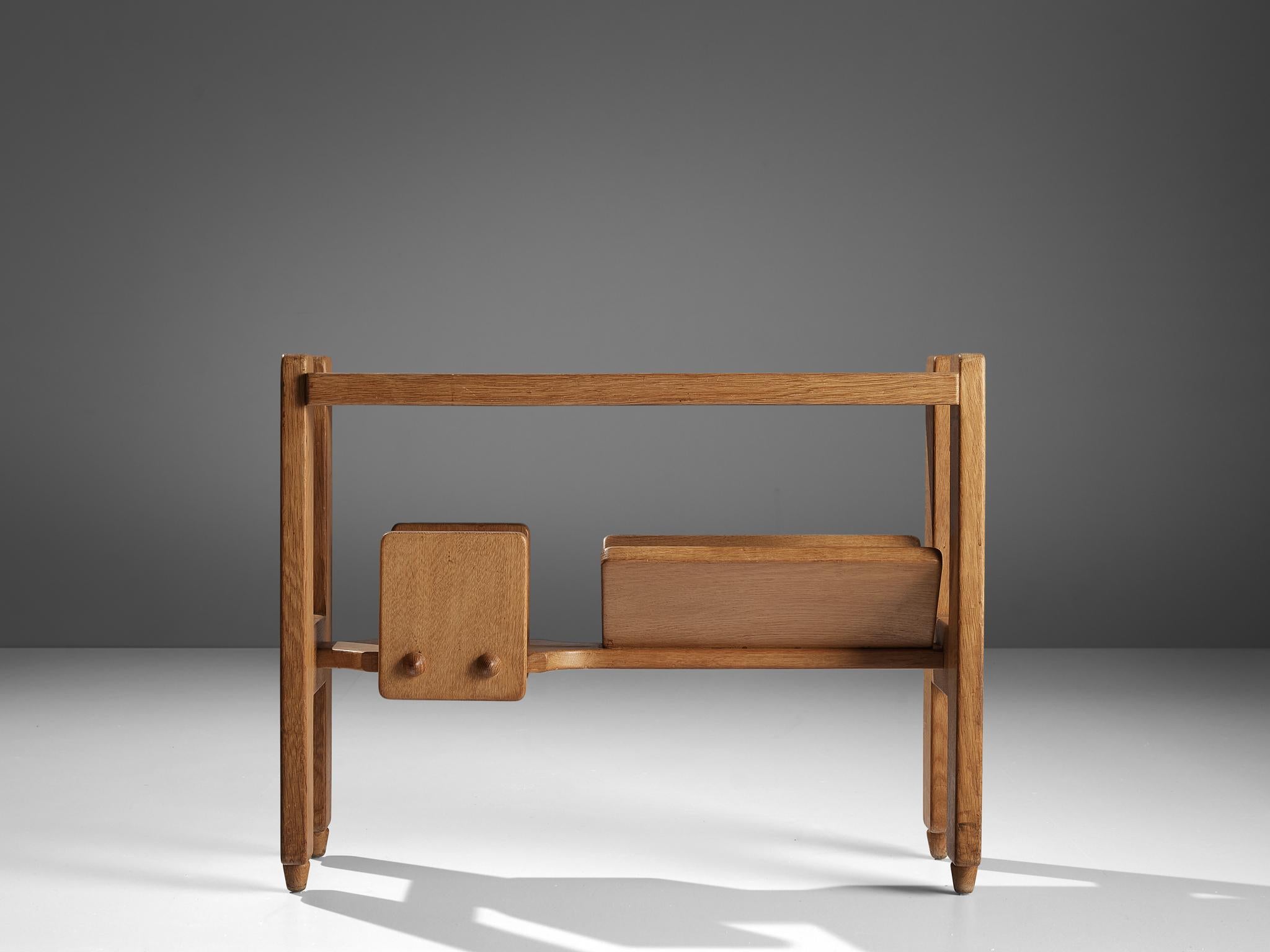 Mid-Century Modern Guillerme & Chambron Magazine Rack in Oak with Ceramic