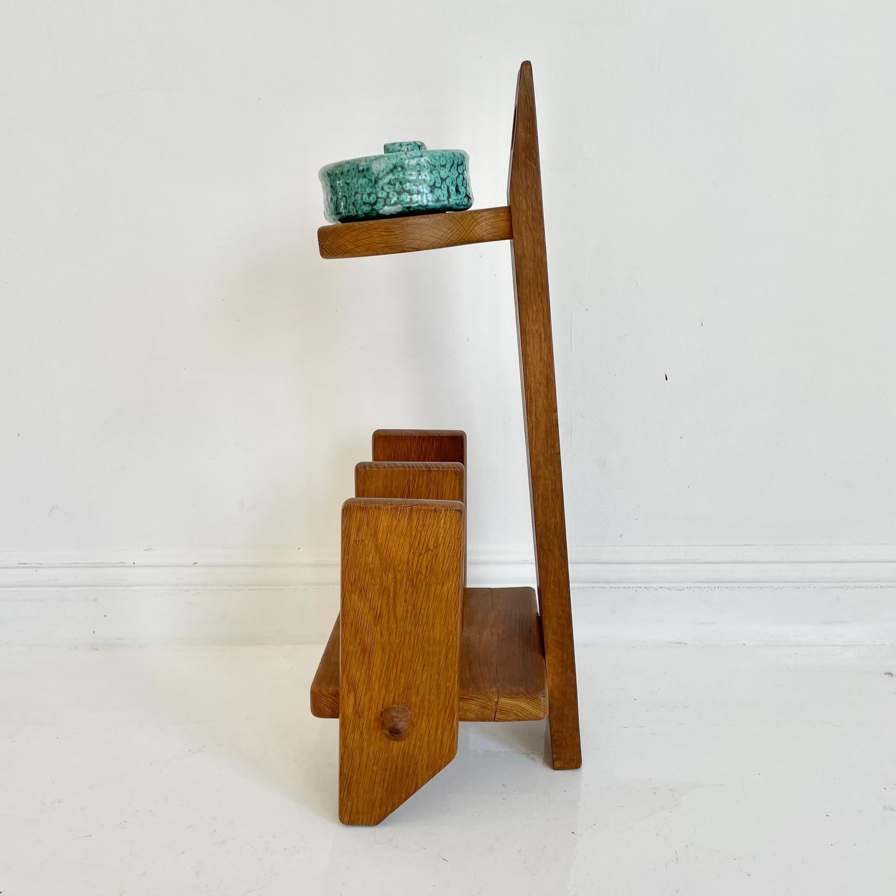 Mid-20th Century Guillerme et Chambron Magazine Rack with Ceramic Ashtray For Sale