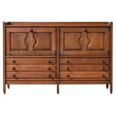 Guillerme et Chambron Mid-century Oak Cabinet Sideboard 