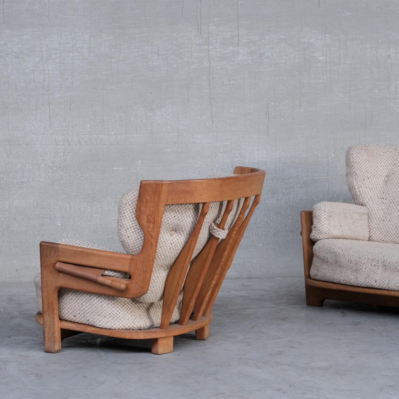 Guillerme et Chambron Mid-Century Oak 'Denis' Armchair and Sofa Set For Sale 8