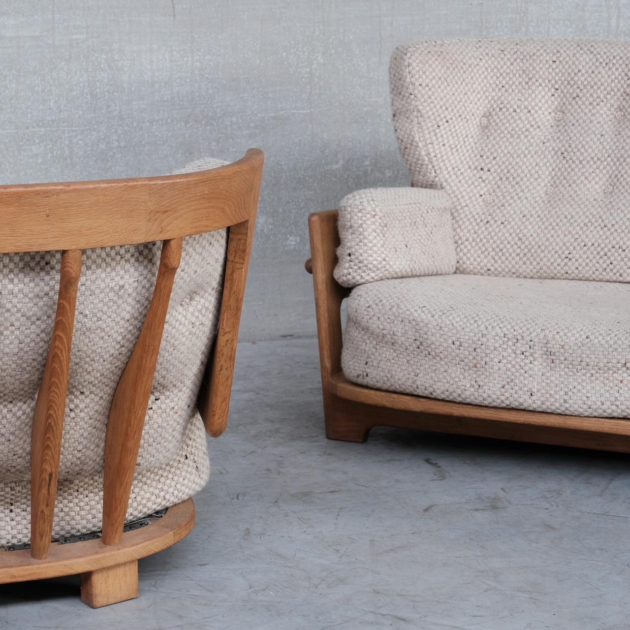 Guillerme et Chambron Mid-Century Oak 'Denis' Armchair and Sofa Set For Sale 12