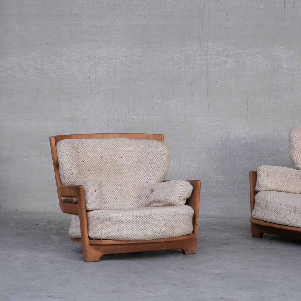 Mid-Century Modern Guillerme et Chambron Mid-Century Oak 'Denis' Armchair and Sofa Set For Sale