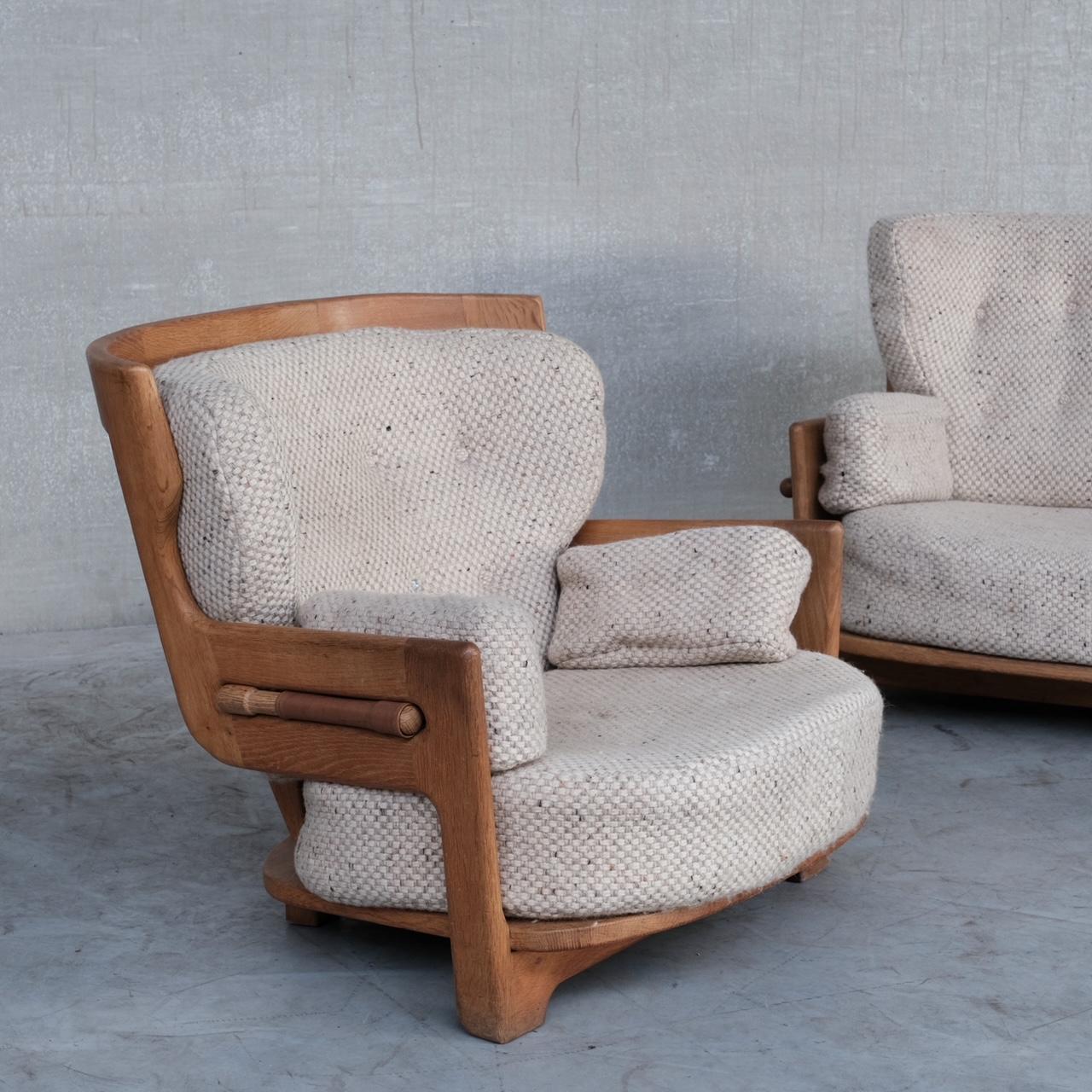 Mid-20th Century Guillerme et Chambron Mid-Century Oak 'Denis' Armchair and Sofa Set For Sale