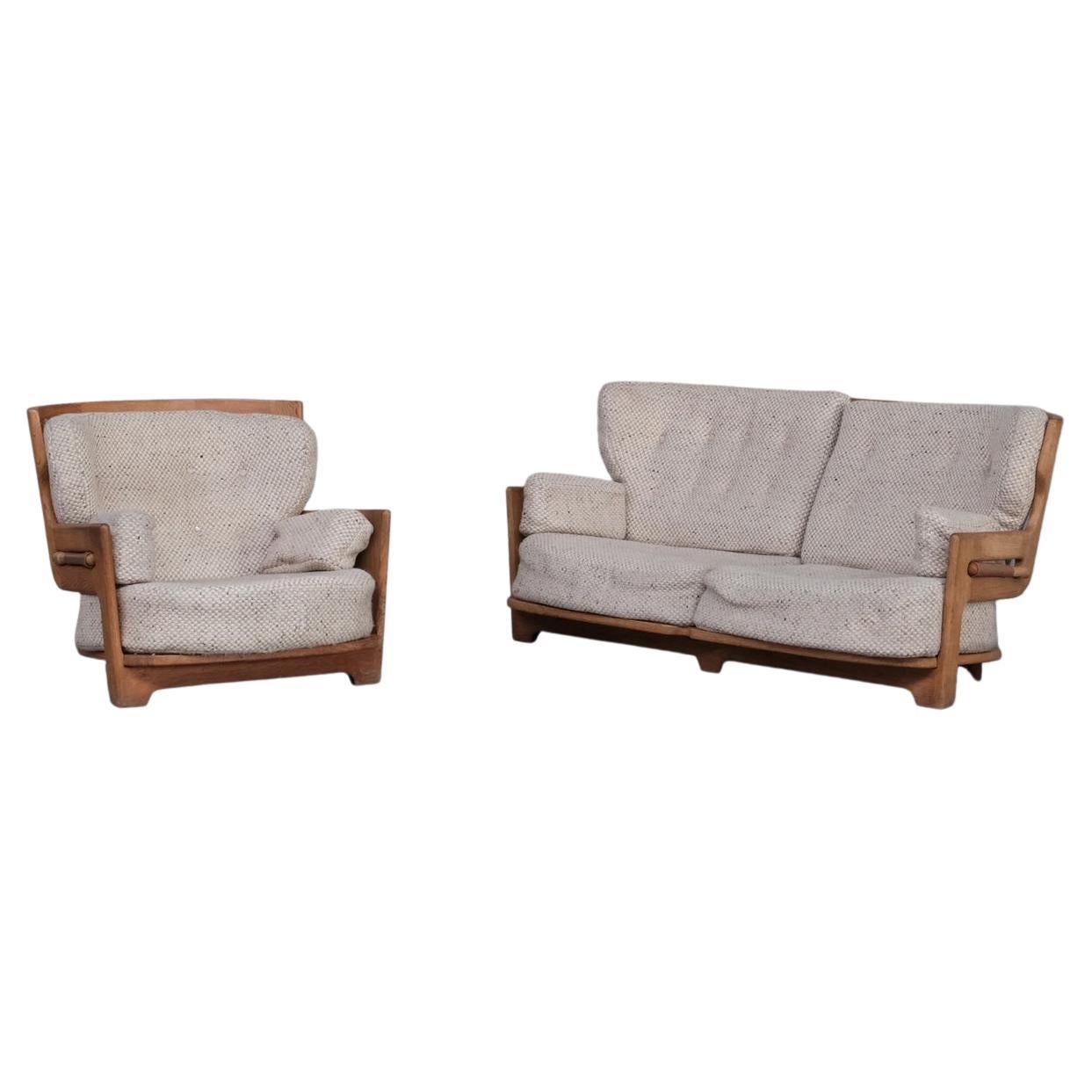 Guillerme et Chambron Mid-Century Oak 'Denis' Armchair and Sofa Set For Sale