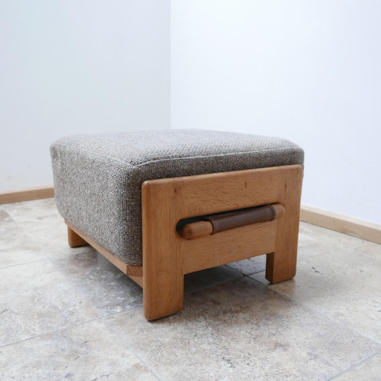 20th Century Guillerme et Chambron Midcentury Oak Denis Footstool/Pouffe
