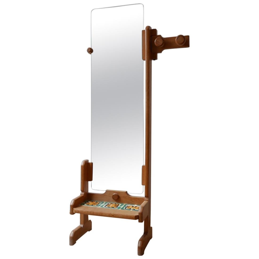Guillerme et Chambron Midcentury Oak Dressing Mirror For Sale