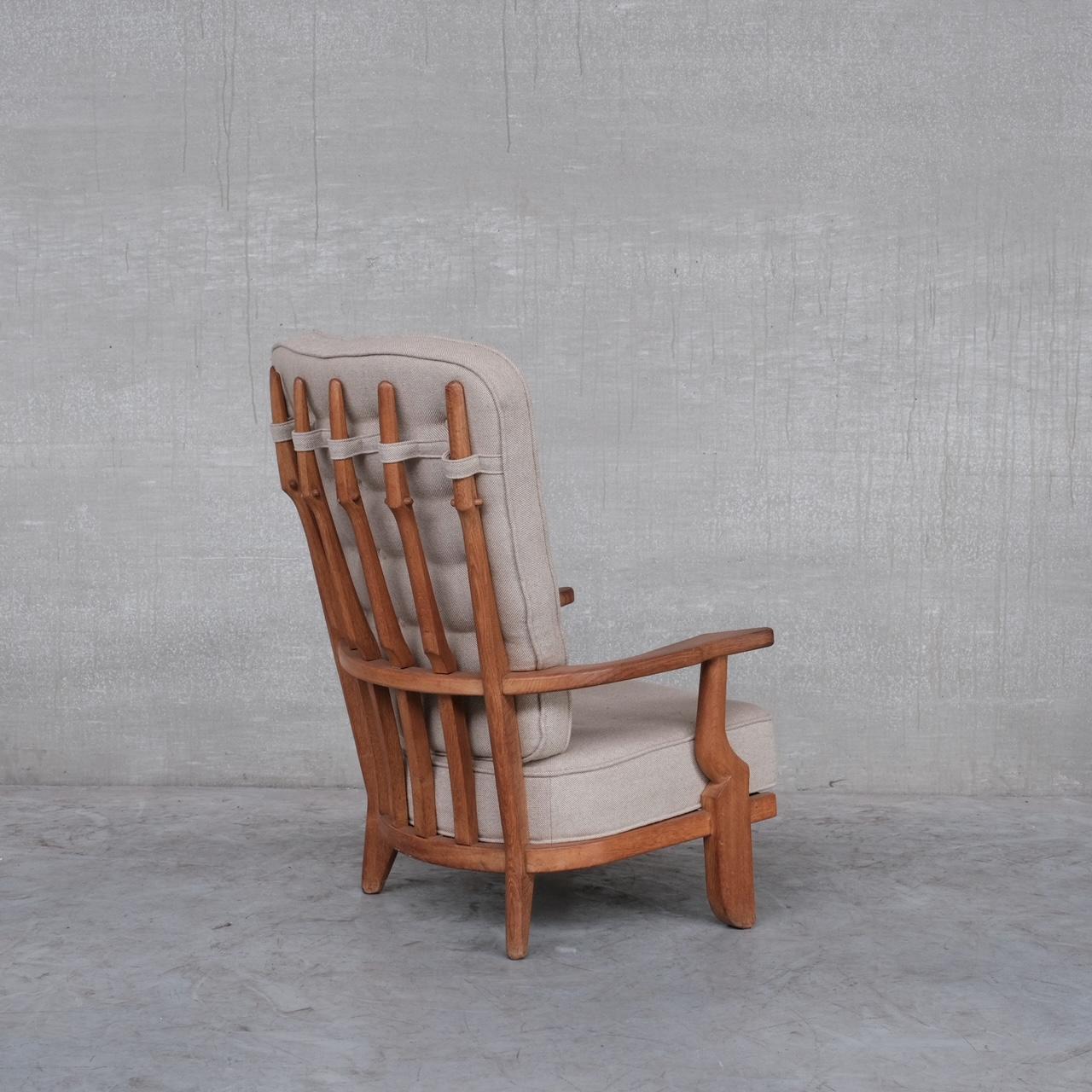 French Guillerme et Chambron Mid-Century Oak Grand Repos Armchair