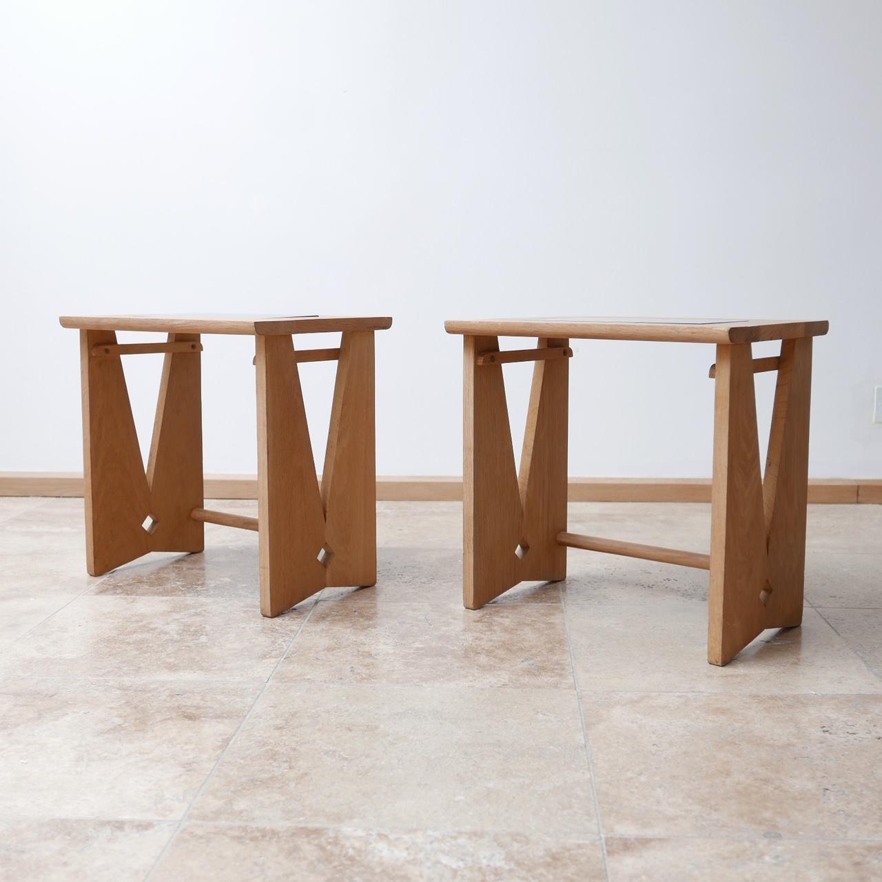French Guillerme et Chambron Midcentury Oak Side Tables