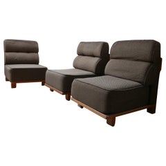 Guillerme et Chambron Mid-Century Oak Slipper Lounge Chairs or Sofa '3 pieces'