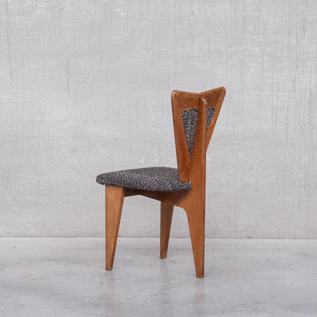 Mid-Century Modern Guillerme et Chambron Mid-Century Oak Tripod Desk or Vanity Chair