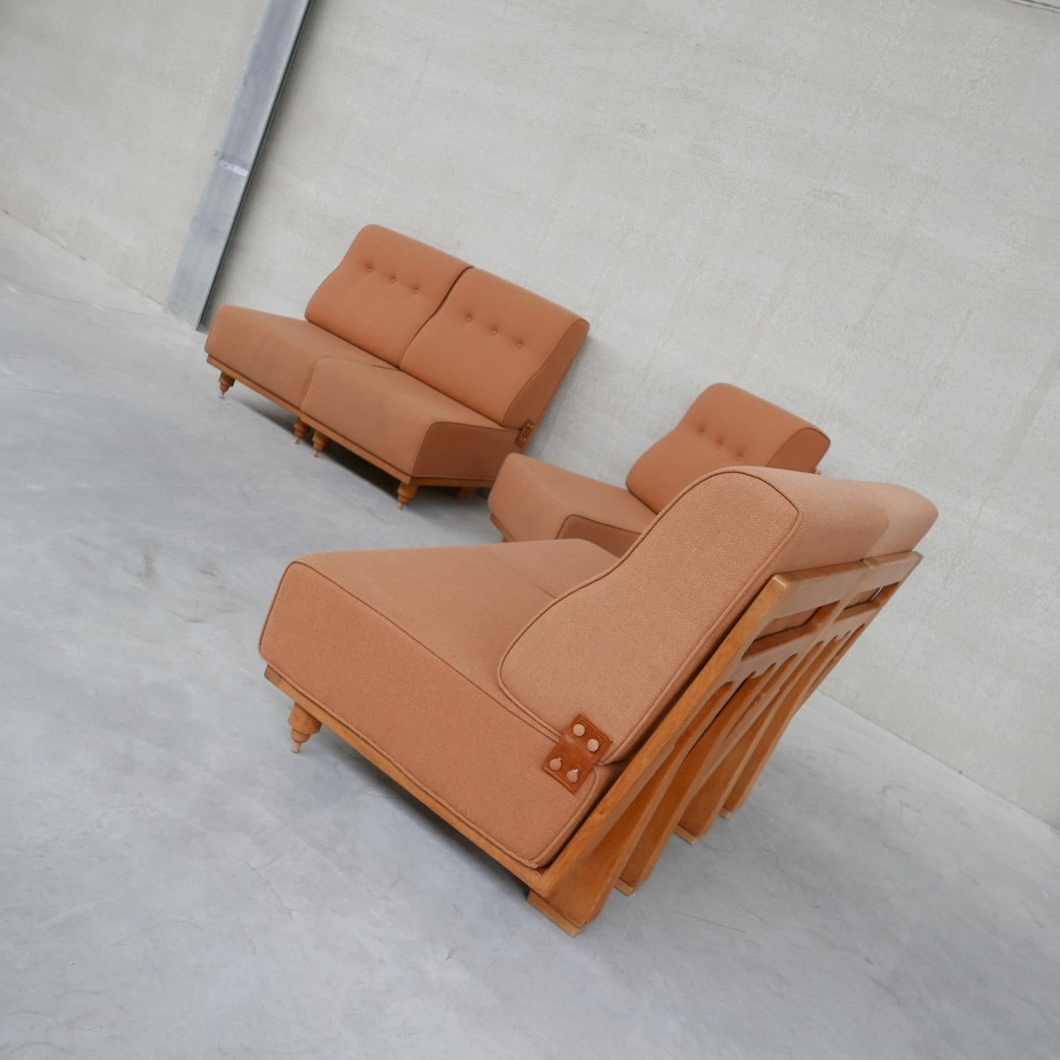 Oak Guillerme et Chambron Mid-Century Sofa Set or Lounge Chairs '5 pieces'
