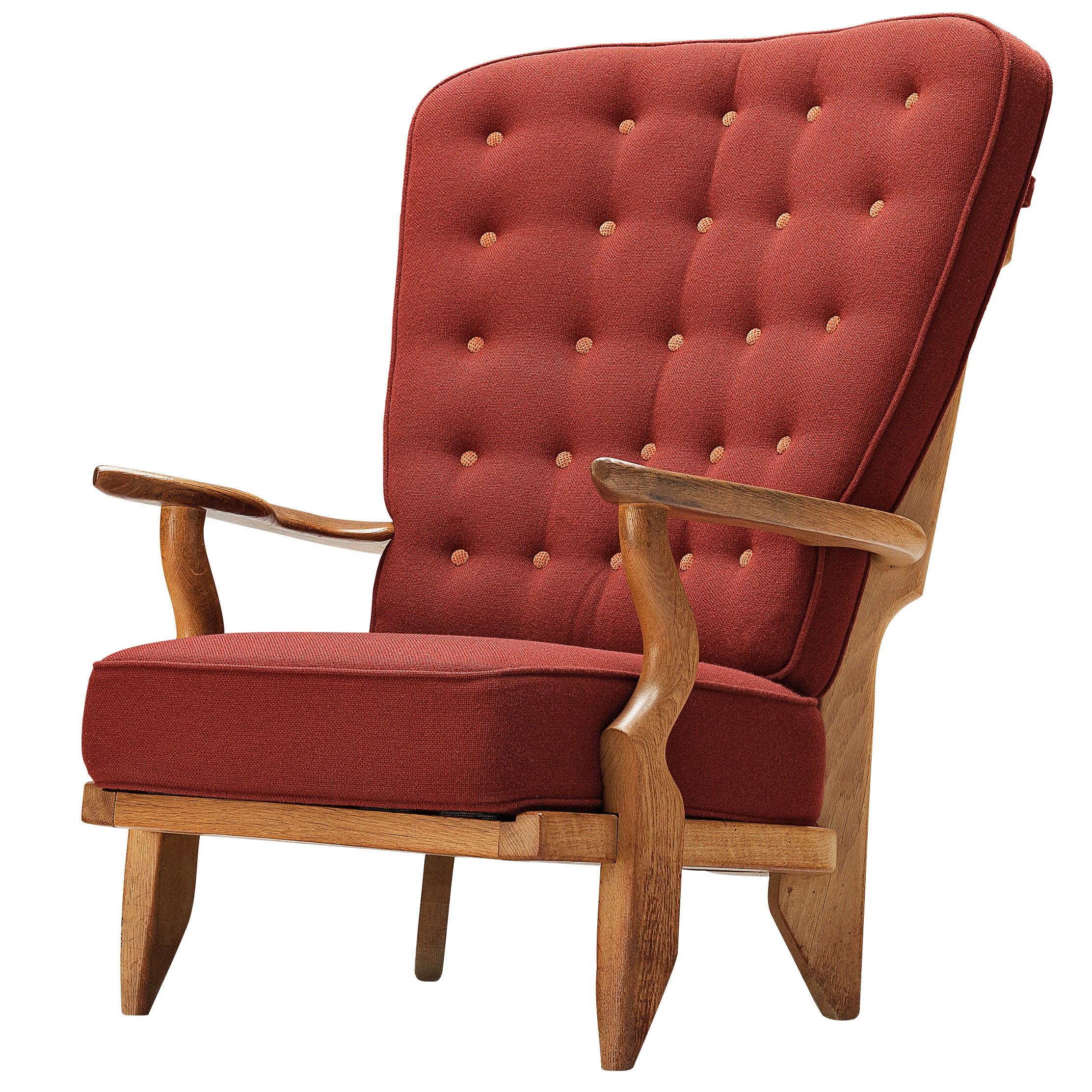 Guillerme et Chambron Mid Repos Lounge Chair in Red Upholstery