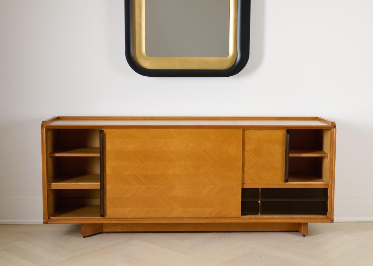 20th Century Guillerme et Chambron, Midcentury Buffet with Sliding Doors, France, circa 1950 For Sale