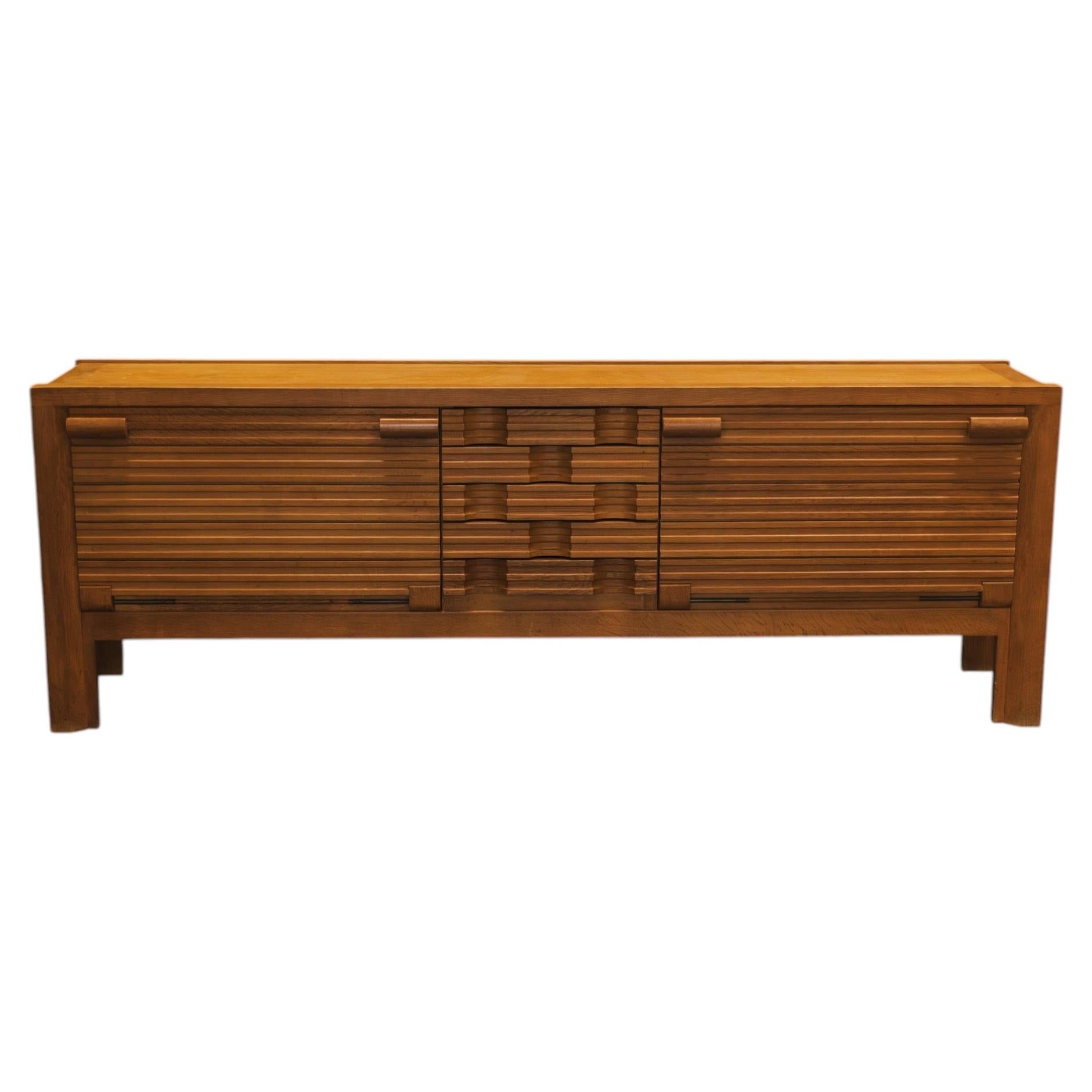 Guillerme et Chambron Monumental Sculpted Oak Credenza for Votre Maison, 1960s For Sale