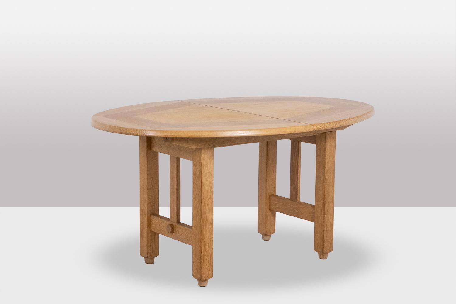 20th Century Guillerme et Chambron. Natural oak table. 1970s. For Sale