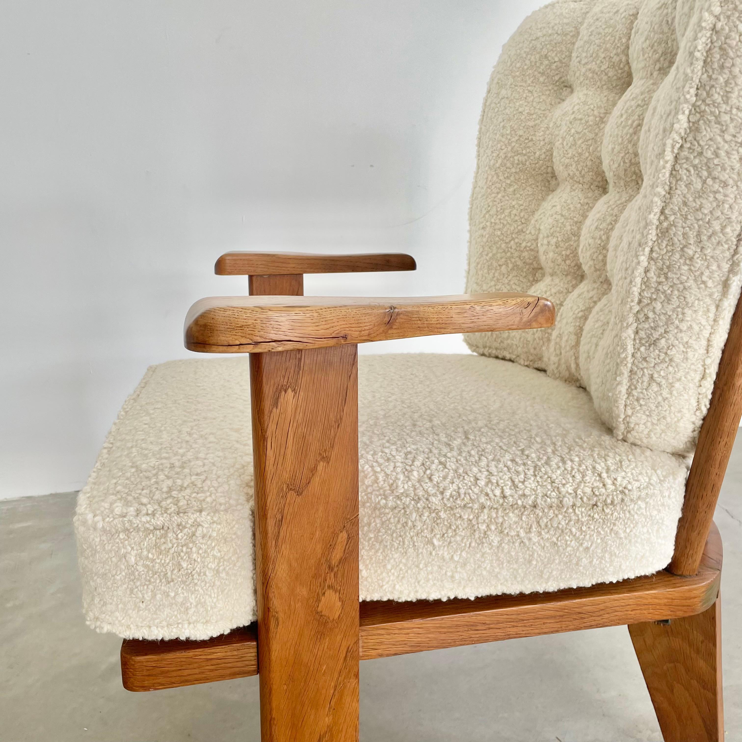 Guillerme et Chambron Oak and Boucle Armchairs, France 1960s 8