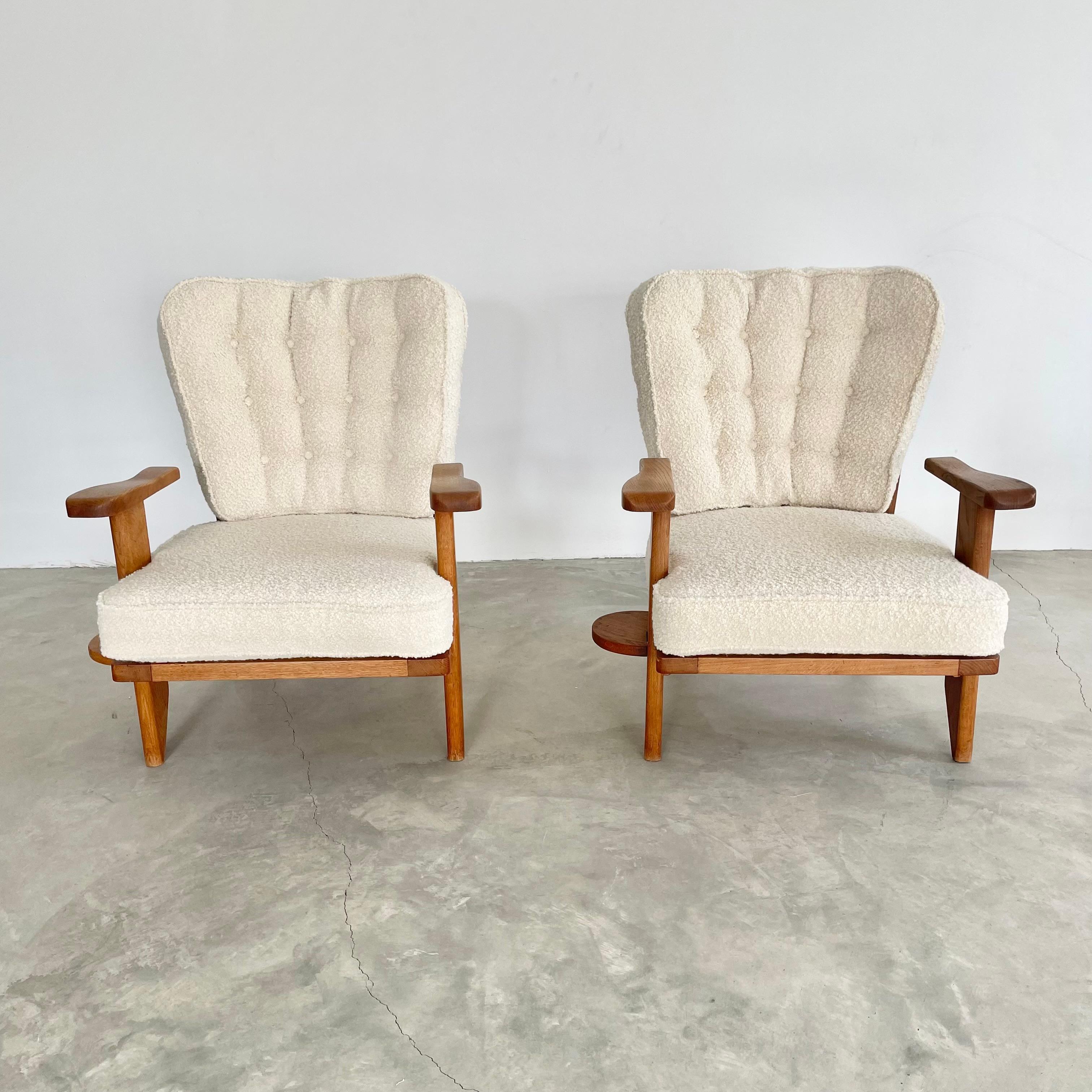 Mid-Century Modern Guillerme et Chambron Oak and Boucle Armchairs, France 1960s
