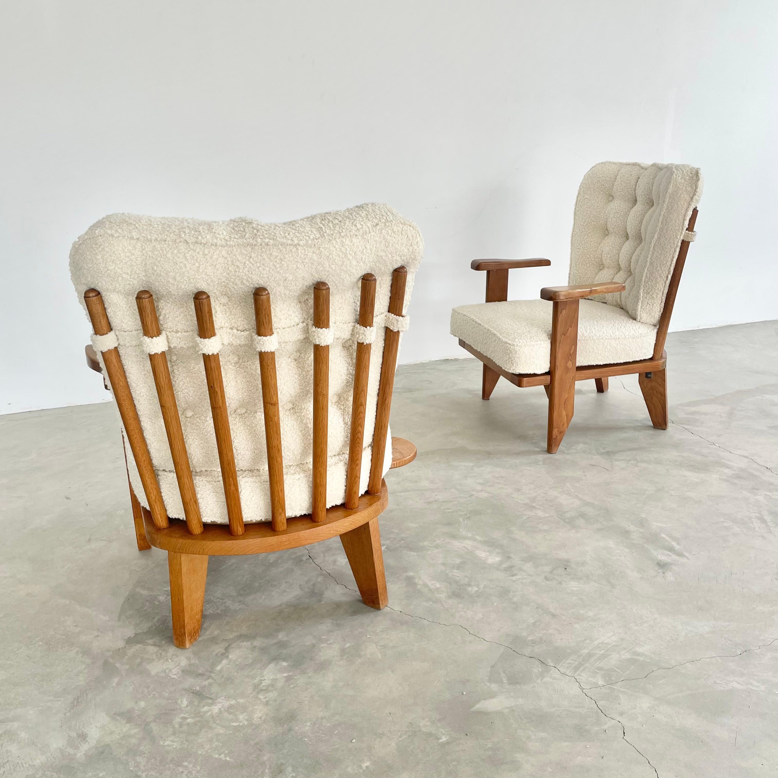 Guillerme et Chambron Oak and Boucle Armchairs, France 1960s In Good Condition In Los Angeles, CA