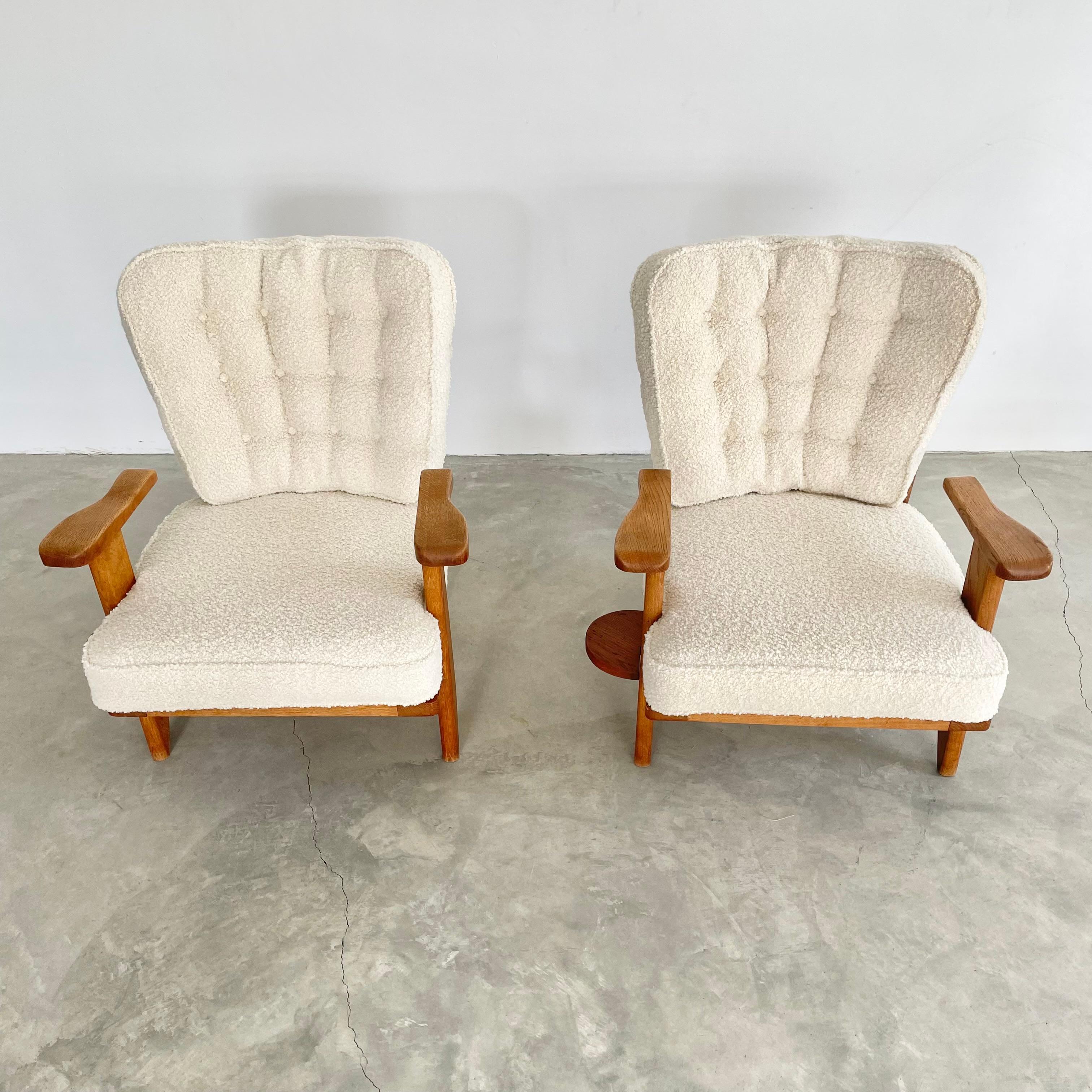 Guillerme et Chambron Oak and Boucle Armchairs, France 1960s 1
