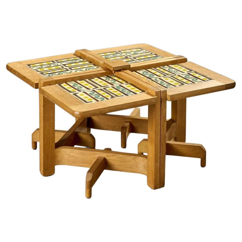 Guillerme et Chambron, table basse en chêne et céramique Édition Votre Maison, 1970 en vente