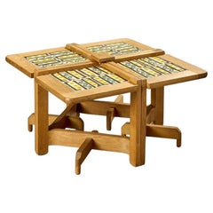 Guillerme et Chambron, table basse en chêne et céramique Édition Votre Maison, 1970