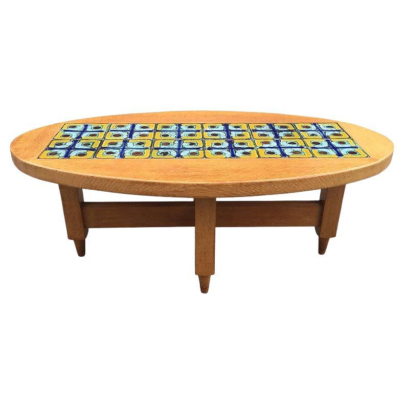 Guillerme et Chambron, Oak and Ceramic Coffee Table Edition Votre Maison, 1970